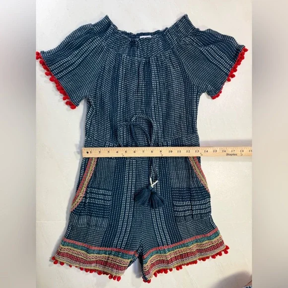 Anthropologie THML Navy Embroidered Pom‎ Pom Romper – Size XS - Picture 2 of 6